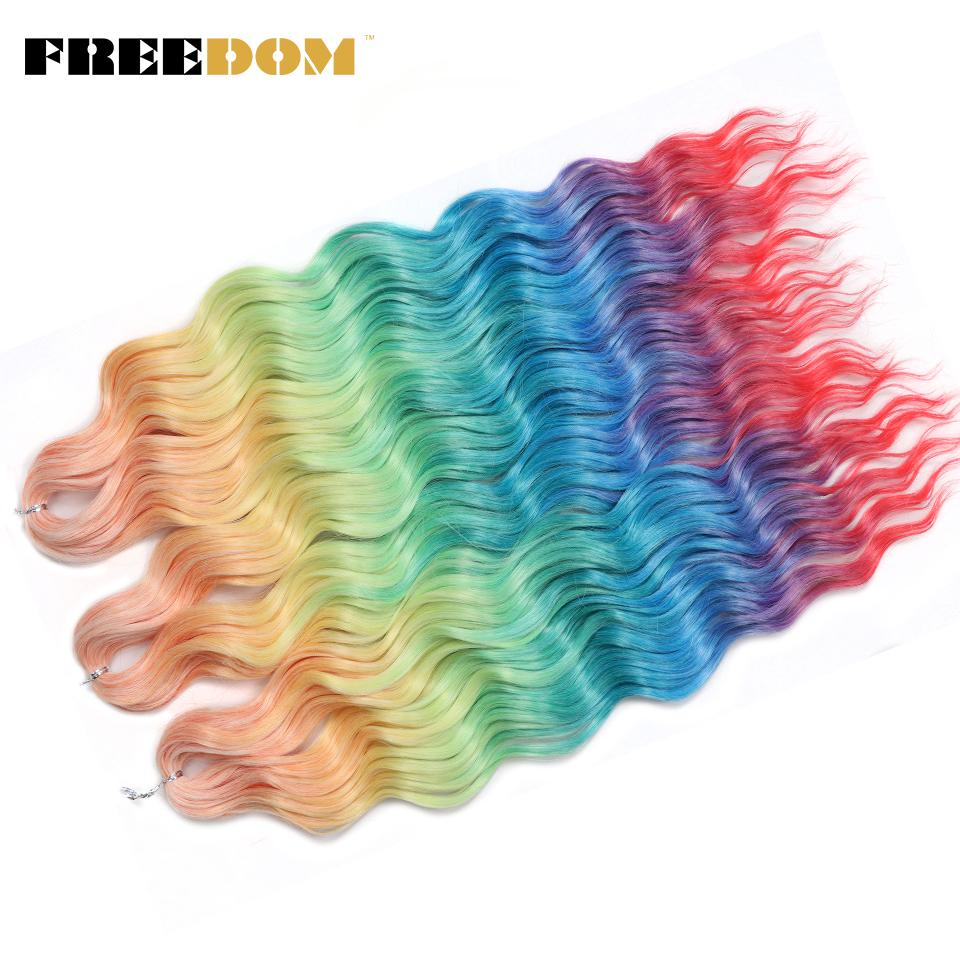 FREEDOM Synthetic Braiding Hair Extensions Natural Curly Wavy 24inch Water Wave Braid Hair Ombre Blonde Brown Twist Crochet Hair