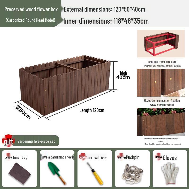 Carbonized Wood Outdoor Planter Box – Antiseptic Rectangular Flower Trough for Home, Courtyard, or Balcony.