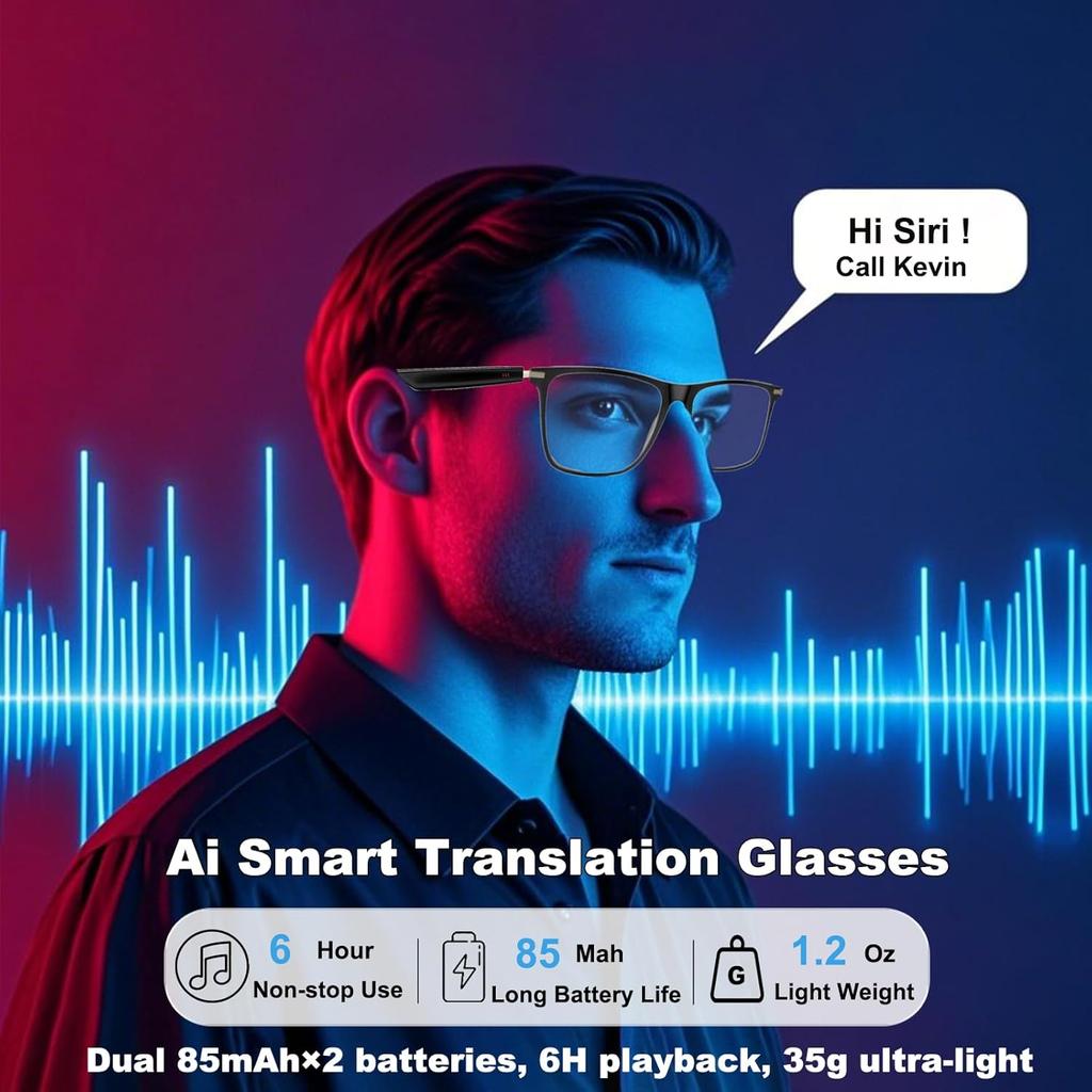 New AI Translation Smart Glasses with Photochromic Lenses Support 160+ Languages Real-time Translation Dual-speaker ENC Call Wireless Music Playback