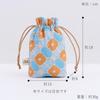inBlooom Inkaraku Drawstring Bag, Women's Fabric Pouch, Small Storage Pouch for Small Items, with Gusset (Retro Window Glass, Apricot Blue)