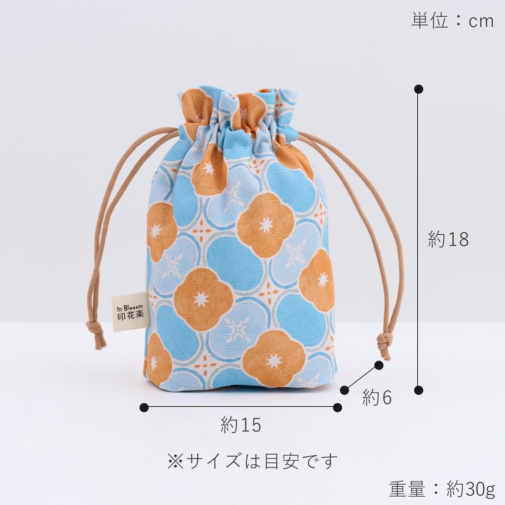 inBlooom Inkaraku Drawstring Bag, Women's Fabric Pouch, Small Storage Pouch for Small Items, with Gusset (Retro Window Glass, Apricot Blue)