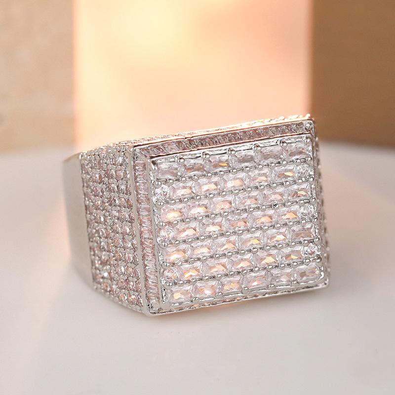 Luxury Inlaid White CZ Women's Ring Sparkling CopperColor Geometry Daily Wear Party Jewelry Anniversary Gift