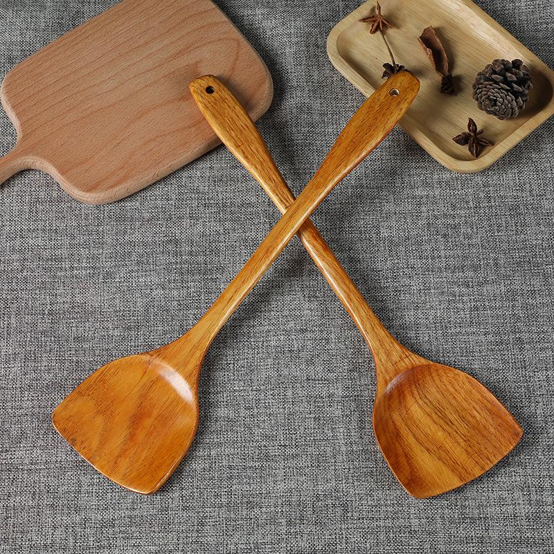 Bamboo and Wood Spatula Lightweight 39cm Non Stick Pots Smokeless Pot Long Handled Wooden Shovel Kitchen Cooking Gadgets Spatula