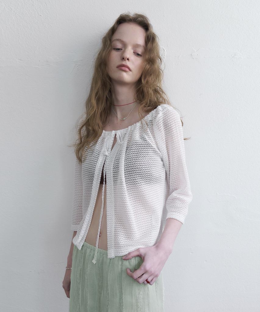 Morceau Par Morceau Lace Strap Knit Cardigan [White]