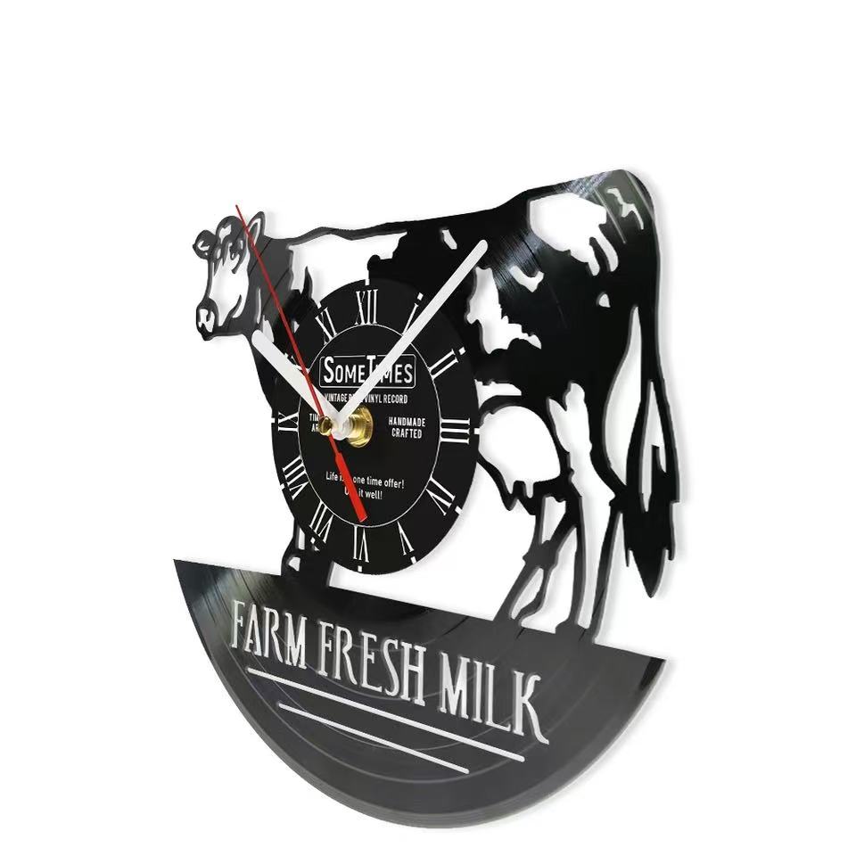 Farm Fresh Milk Art Vinyl Record Wall Clock Customizable Name Personalized Agricultural Market Cow Logo Decoration Wall Clock