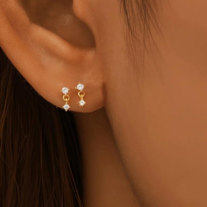 

Мини серьги-пусеты - Кубический цирконий, Плоская задняя часть для удобного ношения, Идеально подходят для повседневных и праздничных образов