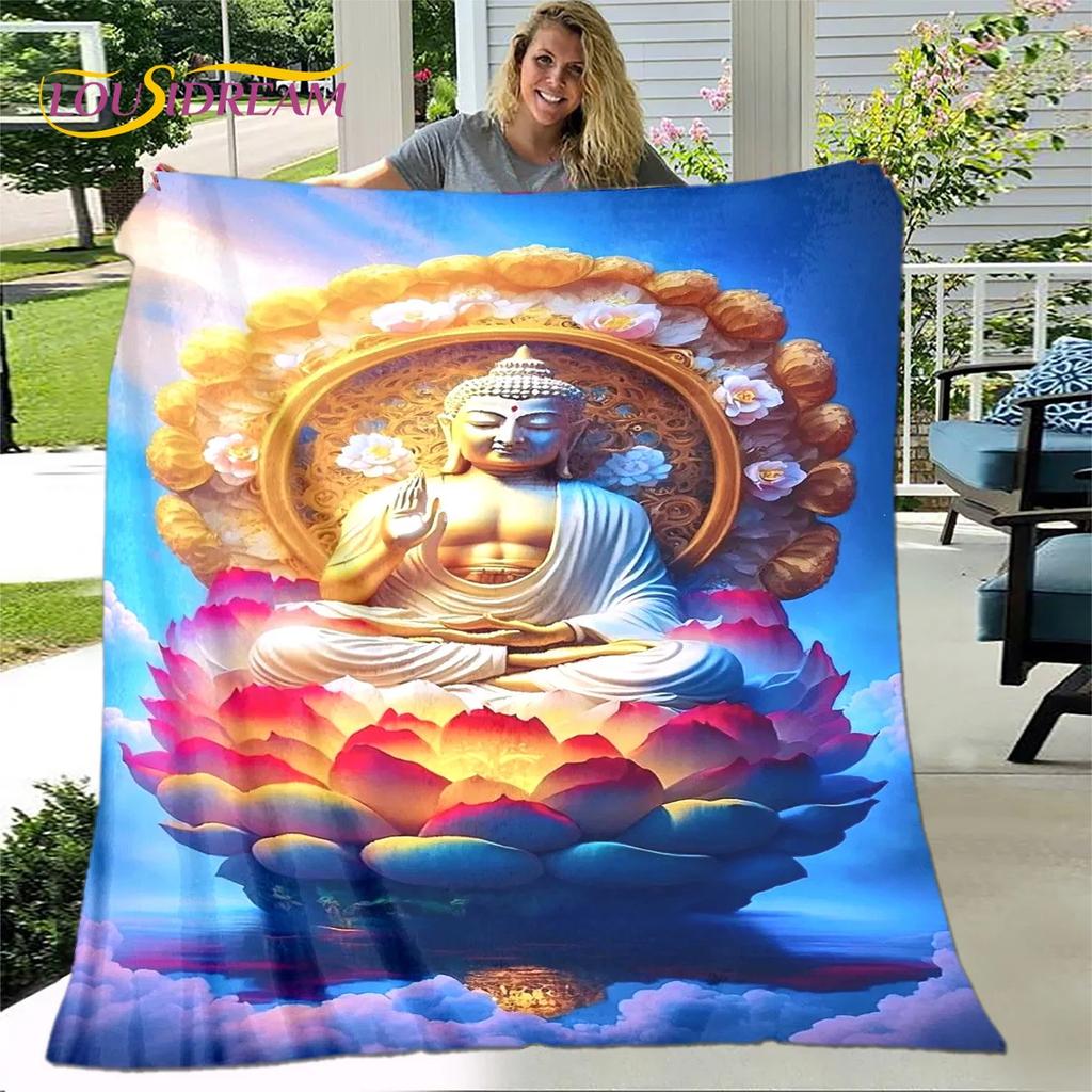 Fe Budista Buda Sakyamuni Guanyin Bodhisattva Religión Manta Manta Suave para el Hogar Orar Dormitorio Camas Funda de Sofá