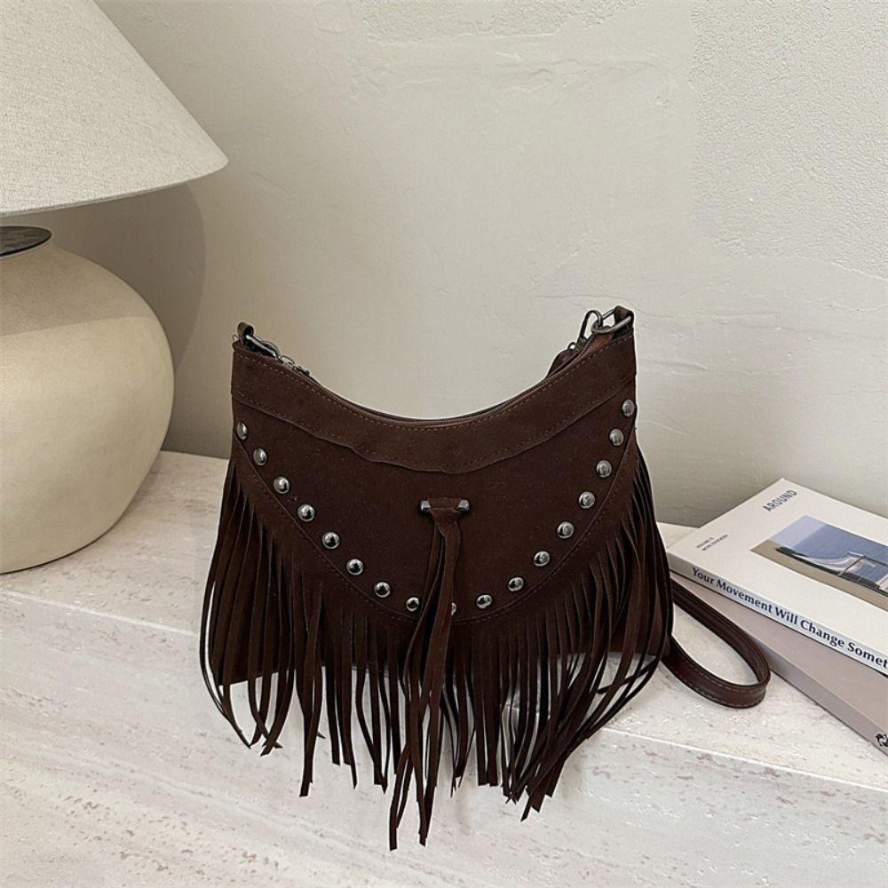 Korean Suede Crossbody Bag Bohemian Style Ethnic Style Handbag Sweet Tassel Shoulder Bag  Girls