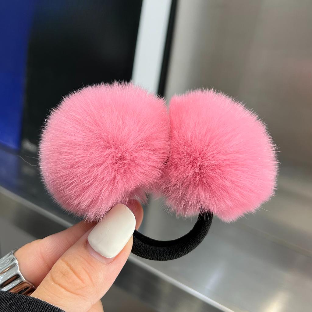 Hairball Hair Band~ Real Rex Rabbit Hairball Ball Head Rope Cute, Simple and Versatile Hair Rope High Elastic Tie Head Rubber Band Female