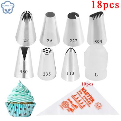 18 stücke Große Diy Küche Backen Kuchen Dekorieren Werkzeug Icing Piping Creme Gebäck Tasche Edelstahl Düse Konverter Werkzeuge