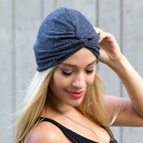 Solid Color Pleated Women Cancer Chemo Hat Beanie Turban Head Scarf Wrap Cap