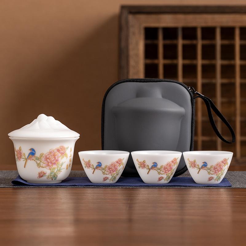 

Light luxury travel tea set, ice jade porcelain, high-end cover bowl, Mid-Autumn Festival commemorative annual meeting, business souvenir
