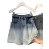 2025 Spring/Summer Women's Retro Gradient High-Waist Denim Shorts - Korean Fashion, Mid-Length, Straight Leg