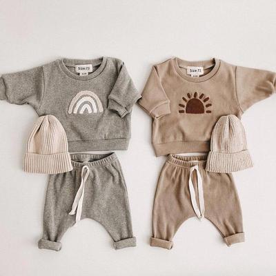 Conjunto de Sudadera con Capucha y Pantalones para Bebé Niño Estilo Arco Iris Sol Europeo y Americano - Estilo Primavera/Otoño