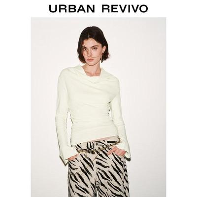 UR 2026 Spring Women's Draped Pleated Slim Long-Sleeve T-Shirt