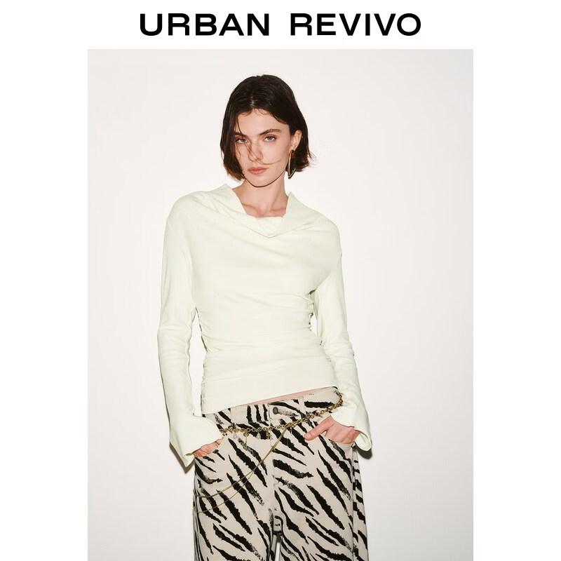 UR 2026 Spring Women s Draped Pleated Slim Long-Sleeve T-Shirt XL