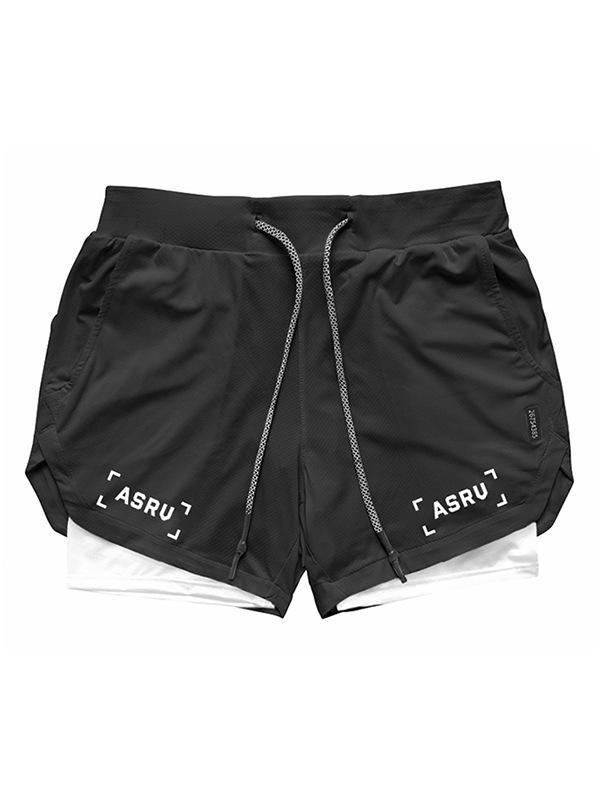 Shorts de Corrida ao Ar Livre Masculino Plus Size com Camada Dupla e Múltiplos Bolsos