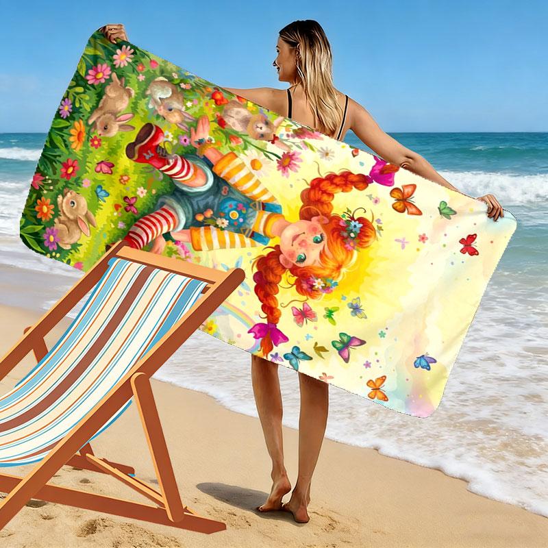 Pippi Adventure Print Beach Towel Large Soft Quick Dry Towel For Beach Camping Swimming