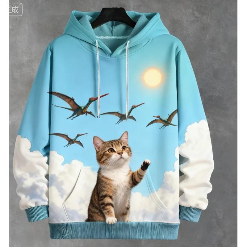 Vintage Men's Hoodies Funny Cat 3D Printed Cartoon Sweatshirt Men Women Tracksuit Oversized Casual Street Y2k Coat