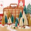 S/M/L Mini Christmas Tree Tabletop Ornaments with Wood Base DIY Crafts Artificial Sisal Pine Xmas Tree Party Decor Wholesale