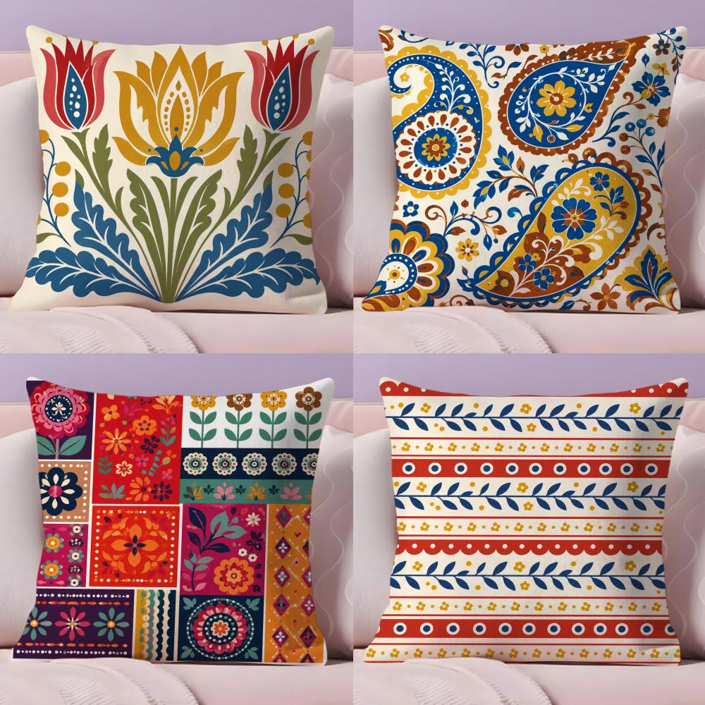 Retro Ethnic Style Cushion Cover Soft Short Plush DoubleSided Printing Home Decor Machine Washable Pillow Case Gift