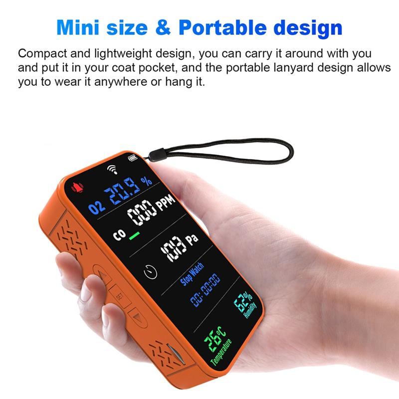 

A25F-Tuya Smart Wifi Data Storage Oxygen Concentration Air Detector Outdoor Camping Carbon Monoxide Temper Humidity Meter зелений