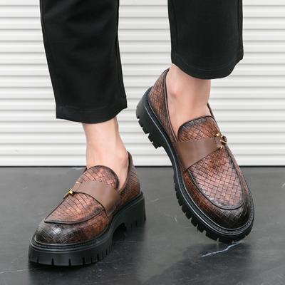 Fashion Fashionable British Style Thick Soled Men's Leather Shoes Minimalist Style Office Wedding Thick Soled  Male Slip On Loafer New