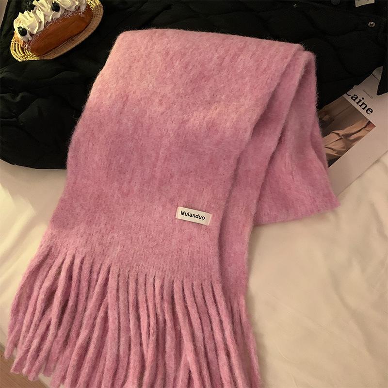 Women Long Scarf 175x30cm Solid Color Thickened Soft Warm Fluffy Winter Scarves Female