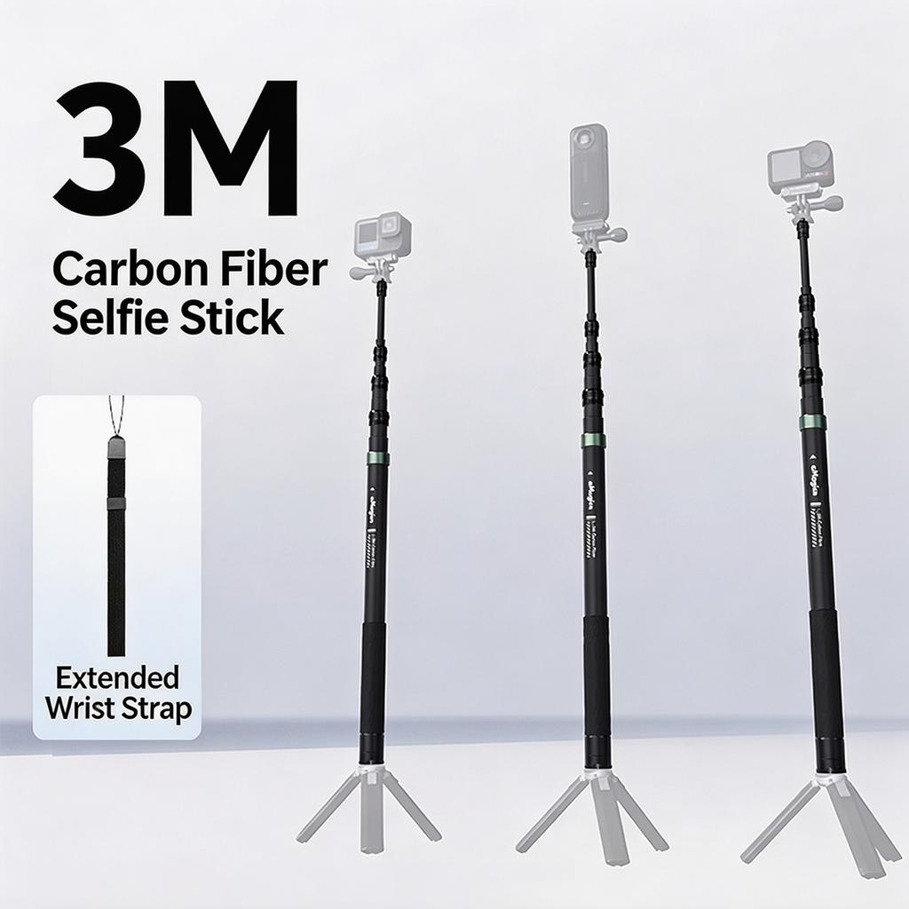 3m Invisible Selfie Stick 118 inch Carbon Fiber Extendable Monopod For Gopro Max DJI 360 Insta360 X3 X4 Air X5 X6 Accessories 7