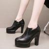 12cm Malá Velikost 32-43 Hluboký Výstřih Boty z Měkké Kůže Platformové Lodičky Podzim Zima Blokový Vysoký Podpatek Boty s Kožešinou Kancelářský Model