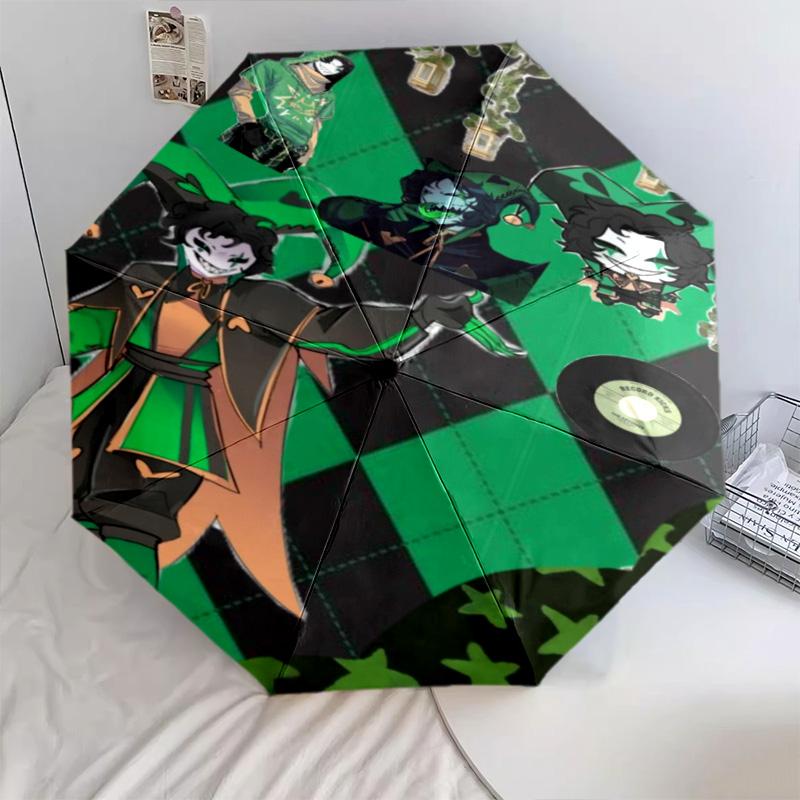 Green Jester Collage Automatic Umbrella - Suitable Travel Outdoor Portable Umbrella Birthday Gift Daily Essentials