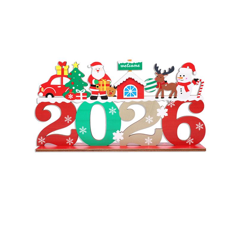 Christmas Wooden Ornament 2026 Santa Claus Snowman Desktop Decoration Christmas Sign For Home New Year Gifts Navidad