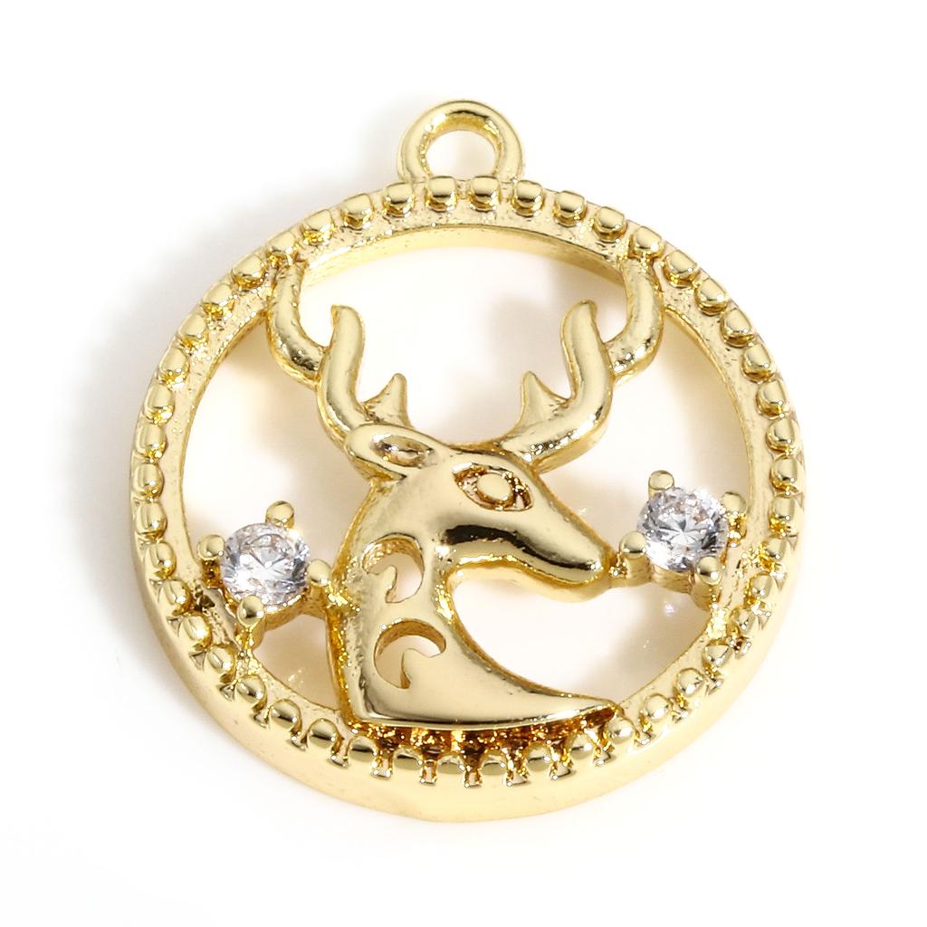 1 Piece Copper Christmas Charms Gold Color Metal Pendants Rhinestone Snowflake Sock Deer Christmas Tree For DIY Jewelry Making