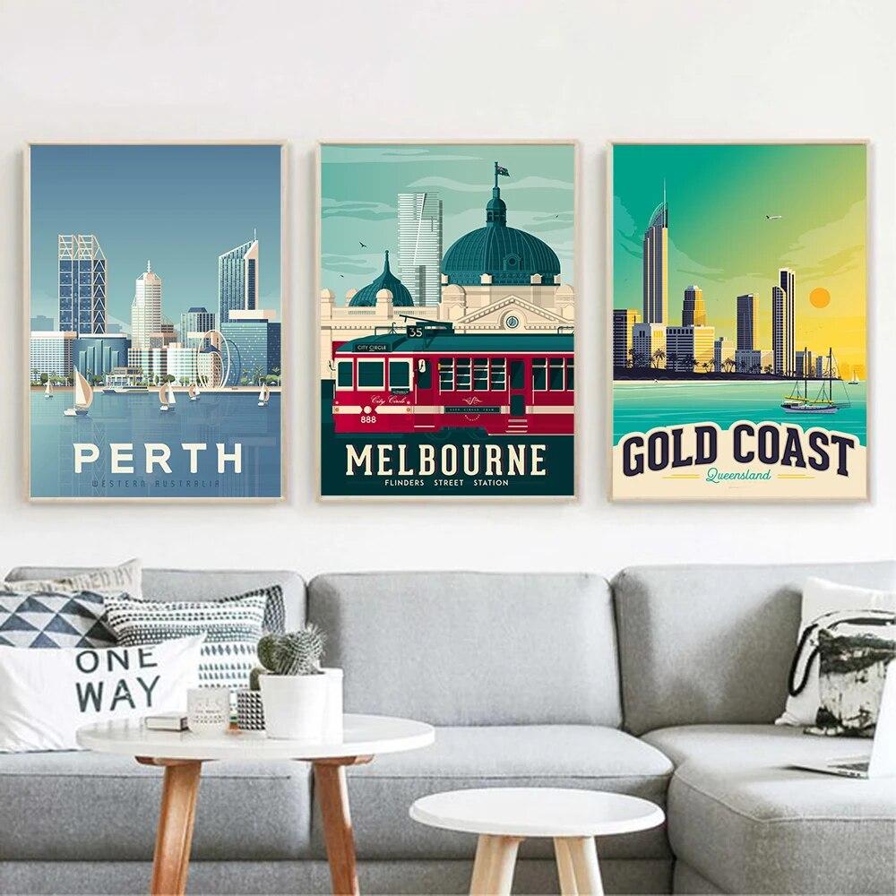Gold Coast Melbourne Auckland Oceania Perth Travel Prints Brisbane Australia Posters Canvas Painting Nordic Decor Wall Pictures No Frame