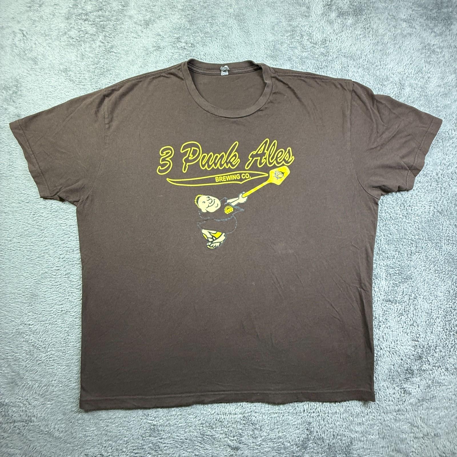 Three 3 Punk Ales Brewing Co Chula Vista CA California Beer Shirt Mens XXL Brown Unisex T-Shirt XL