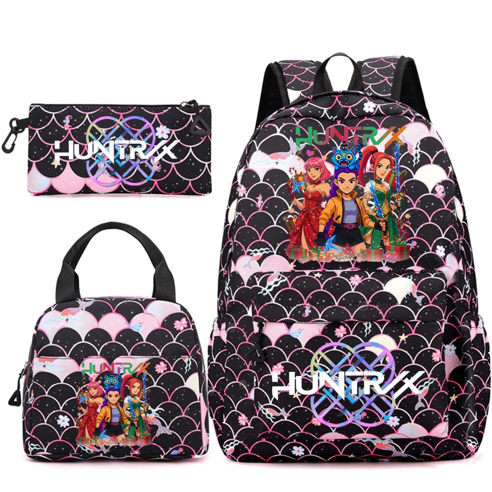 3Pcs/set Christmas KPOP Printed Backpack Handbag Pencil Case for Teenger Student Girl Boy Schoolbag Kid Bookbag Large Capacity Travel Bag Gift