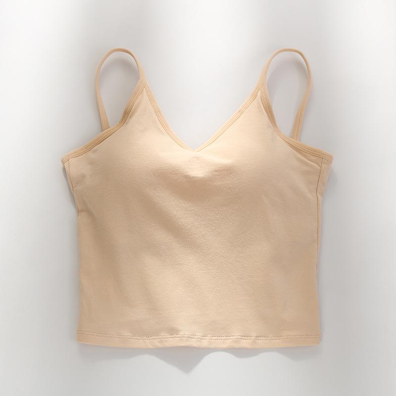 

Женская майка из чистого хлопка с U-образным вырезом на спине и накладками на грудь - спортивный бюстгальтер для йоги Small (37.5-45 kg)