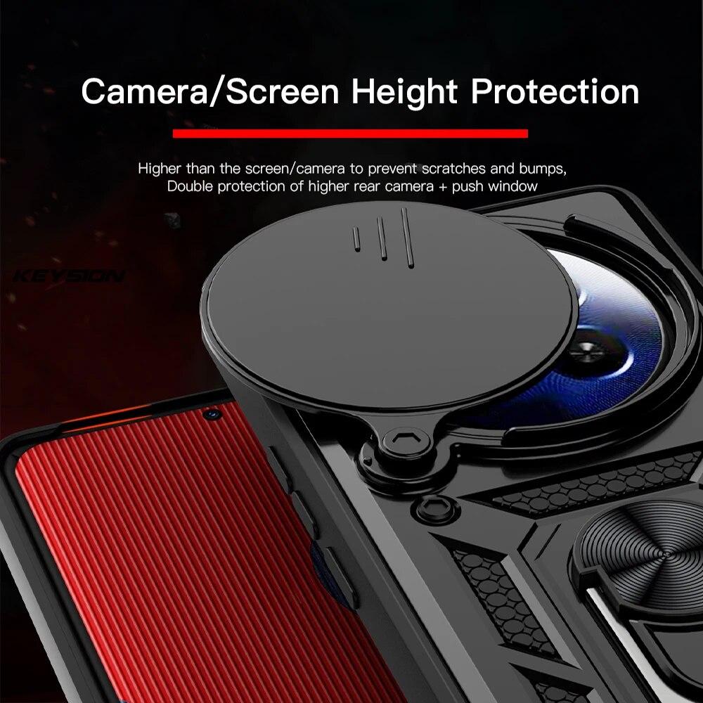 KEYSION Shockproof Armor Case for Realme 12 Pro+ 12 5G Slide Camera Protection Ring Stand Phone Back Cover for OPPO Realme 12 5G