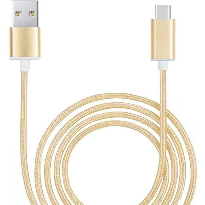 Câble Type C pour Samsung Galaxy A52 5G Tressé Nylon 1,3 Mètre Charge-Synchro Rapide-Transfert de données - OR GOLD