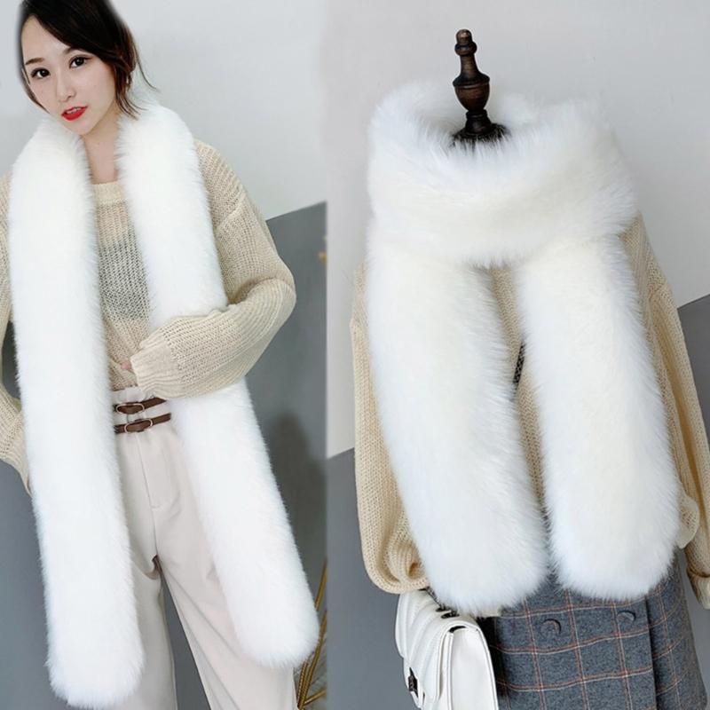 Luxurious Faux Furs Scarf Collar Long Neckerchief Shawl Wrap for Women Winter Warmth Evening Party Fuzzy Stoles Shrug