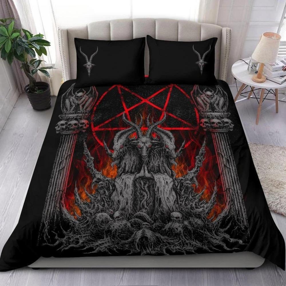 Skull Skeleton Satanic Goat Skull Bedding Sets Night Blue Satanic ,Children's Birthday GiftTeenagers adulte  Duvet Cover