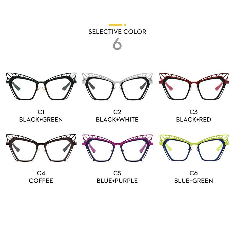 Women's Glasses, Fashionable Large-frame Metal Cat Eye Hollow Glasses.