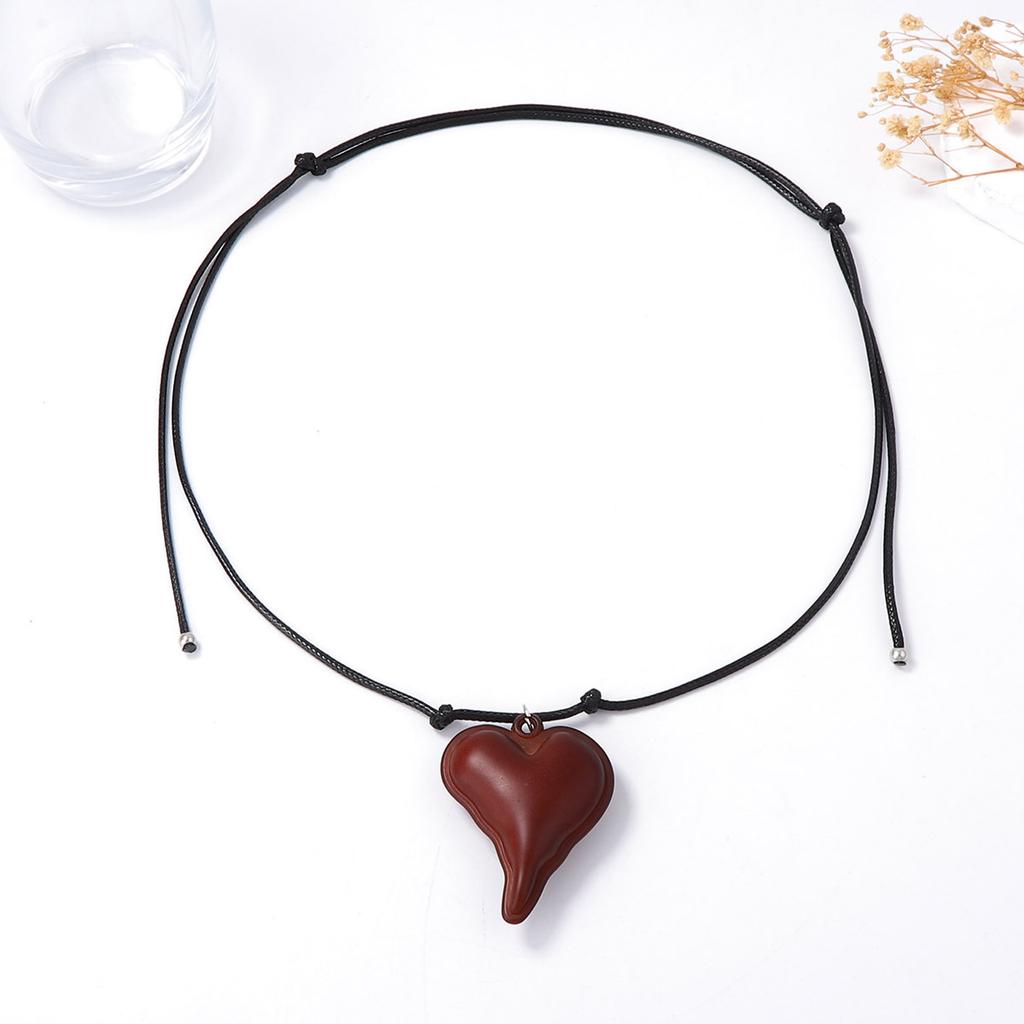 Korean Simple Wooden Love Geometric Pendant Necklace Niche Design Sense Pull Long Sweater Chain Neck Accessories Women