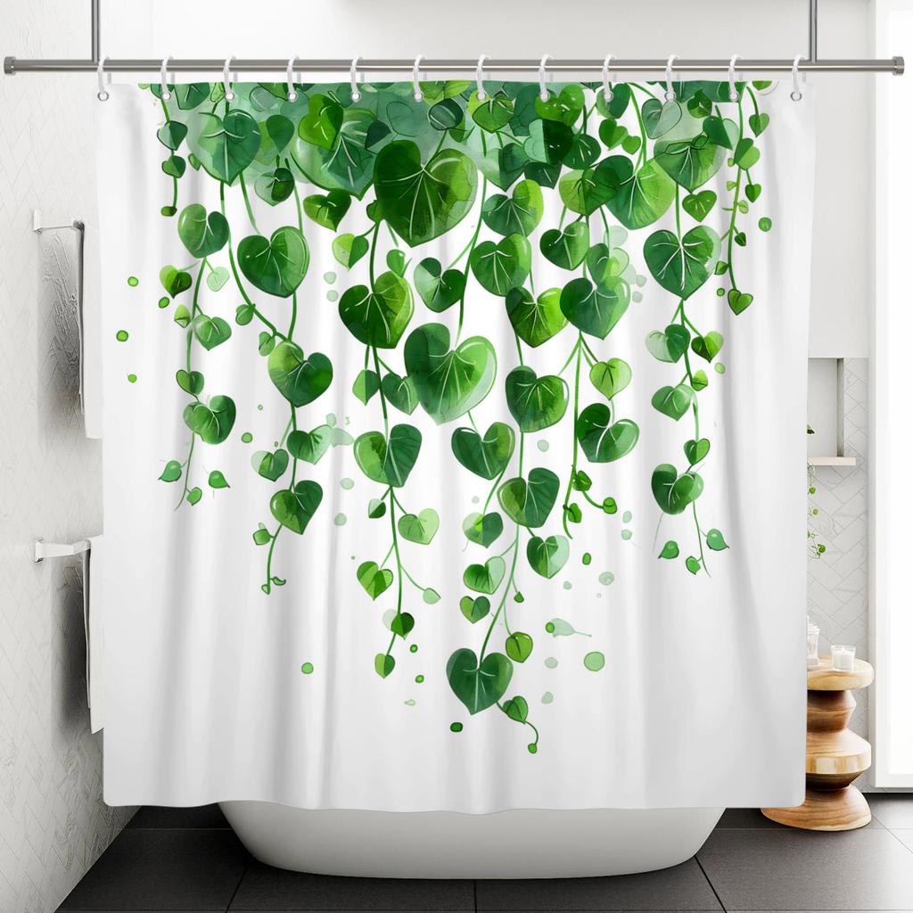 Tropical Banana Leaf Shower Curtain Waterproof Easy To Clean Privacy Protection Print Green Plant Design Modern Nontoxicmaterial