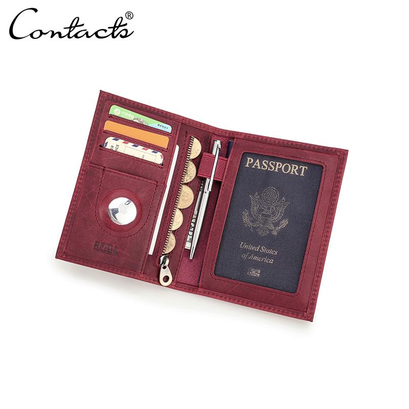 CONTACT'S Genuine Leather Travel Wallet with Passport Holder RFID Blocking Business Credit Card Holder Anti-lost Purse