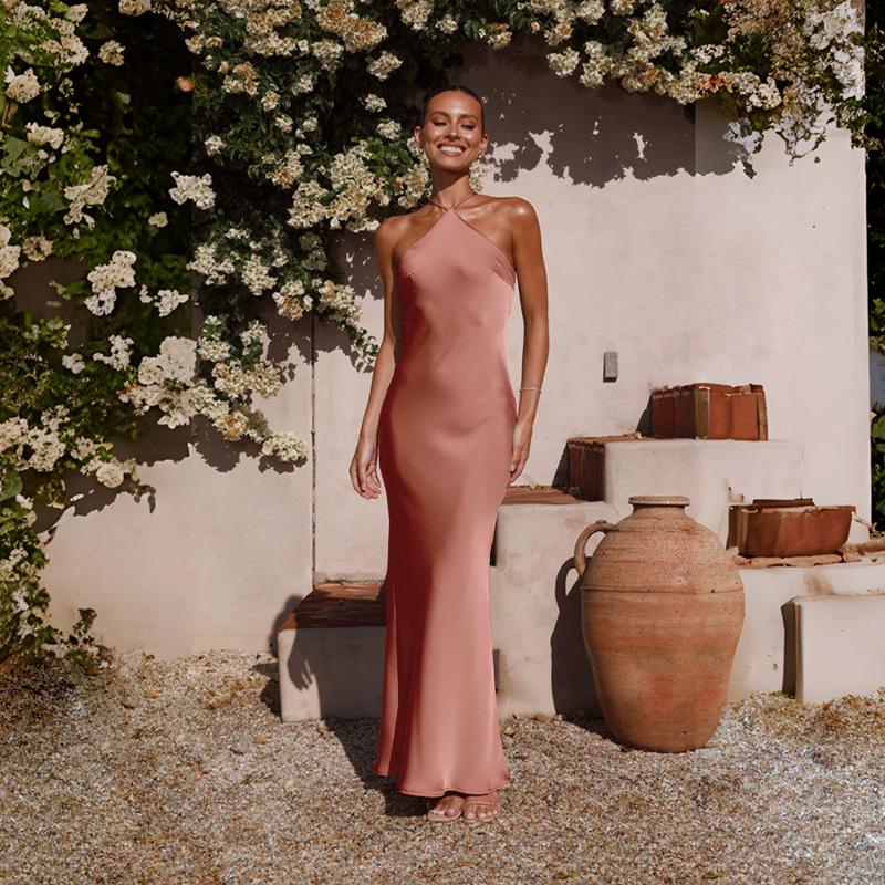 2024 Spring/Summer Sexy Solid Color Sleeveless Backless Slim Dress for Women