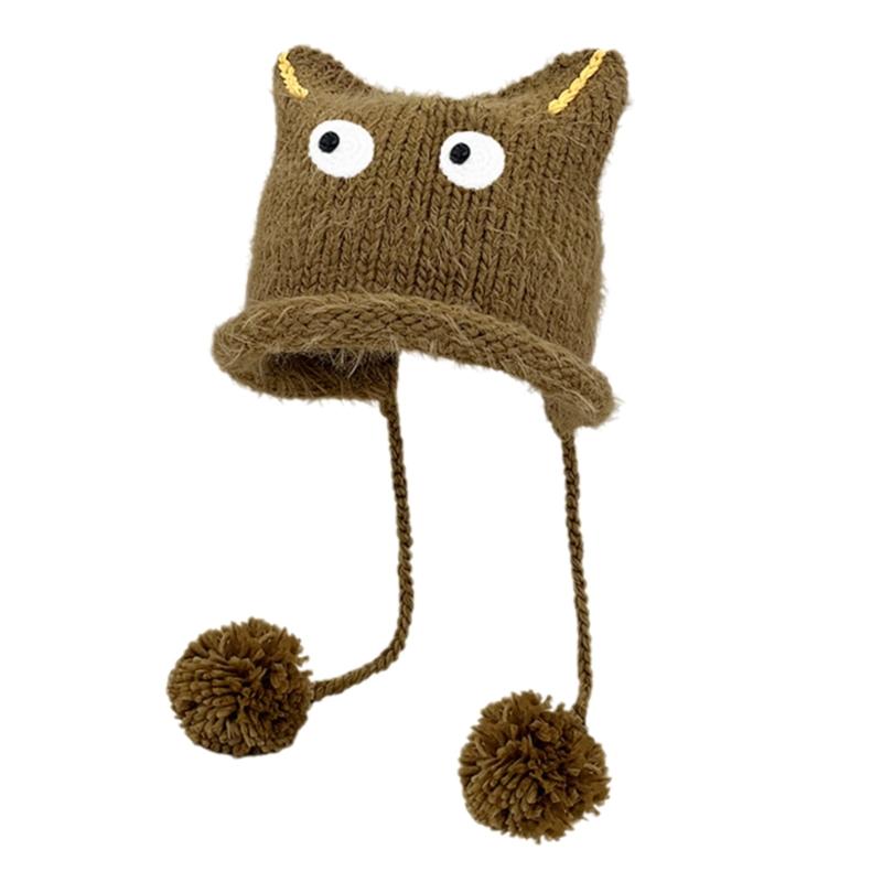 Novelty Cats Ear Skull Hat for Female Girl Outdoor Sport Hat Adult Casual Street Wear Warm Skull Hat for Cycling Skiing