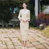 Beige velvet winter clothing national style new Chinese long-sleeved cheongsam winter thick improved young inner model