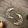 Temperament Goth Gold Color Hollowed-out Rose Flower-patterned Crescent Moon Dangle Earrings for Women Retro Charm Jewelry Gifts