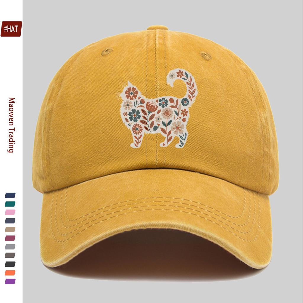 pc Vintage Cat Face Printed Baseball Cap with Floral Pattern Design Sun Hat MultiColor Optional Party Decor Hat Home Leisure